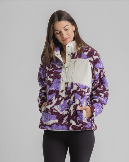 Pull Polaire à bouton pour Femmes Jersey Tara, Imprimé Montagnes Violet