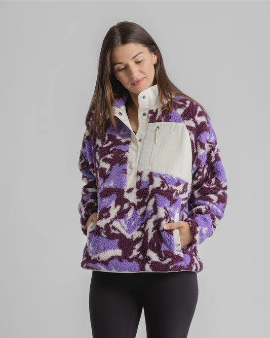 Pull Polaire à bouton pour Femmes Jersey Tara, Imprimé Montagnes Violet