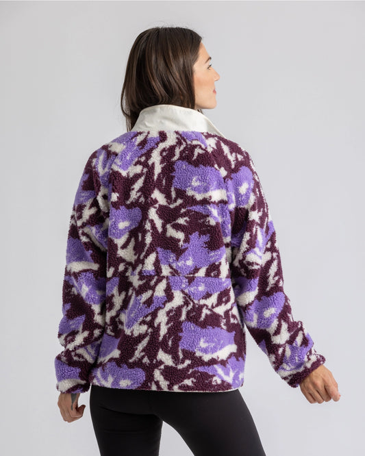 Pull Polaire à bouton pour Femmes Jersey Tara, Imprimé Montagnes Violet