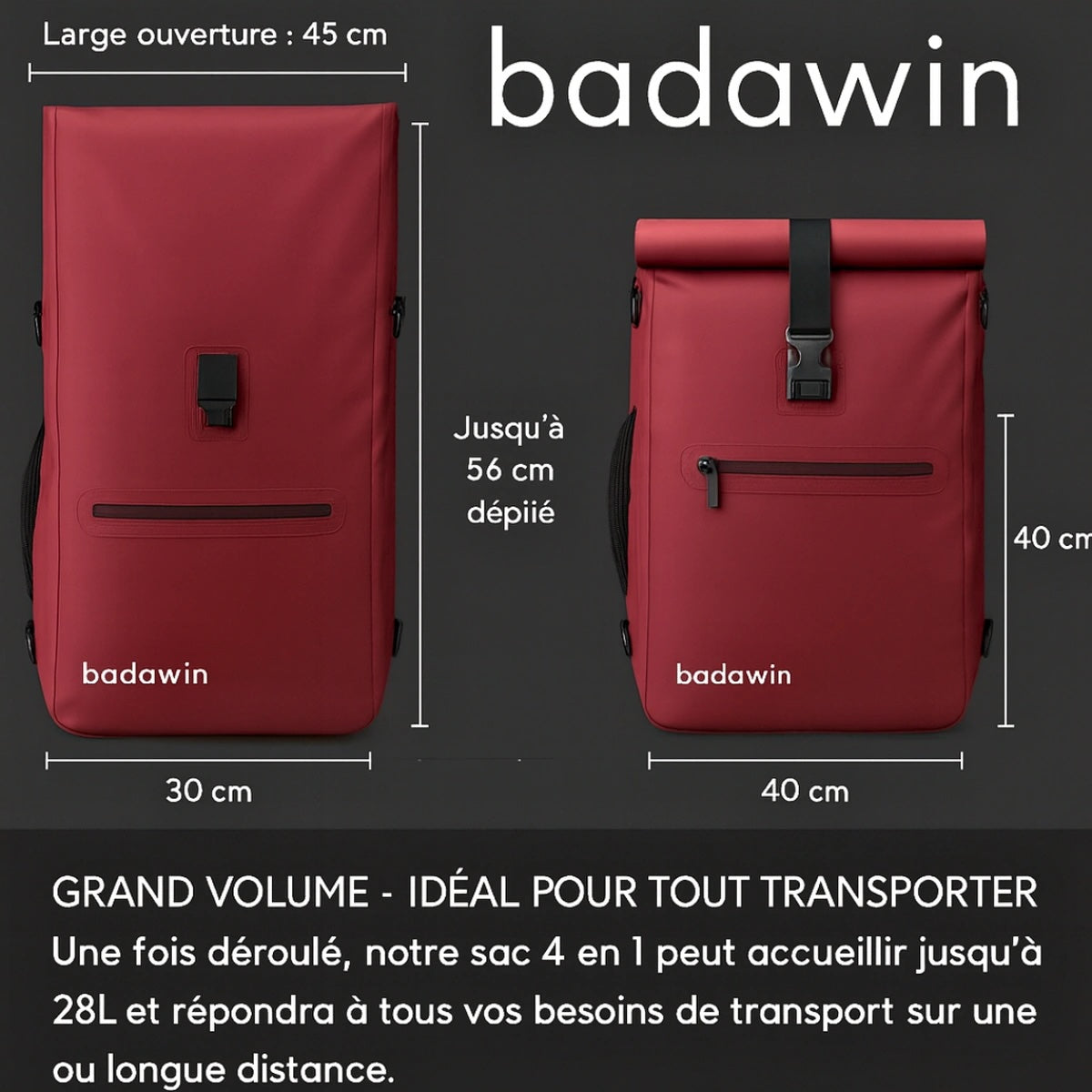 Sac à dos vélo imperméable  BADAWIN Ali 4-en-1