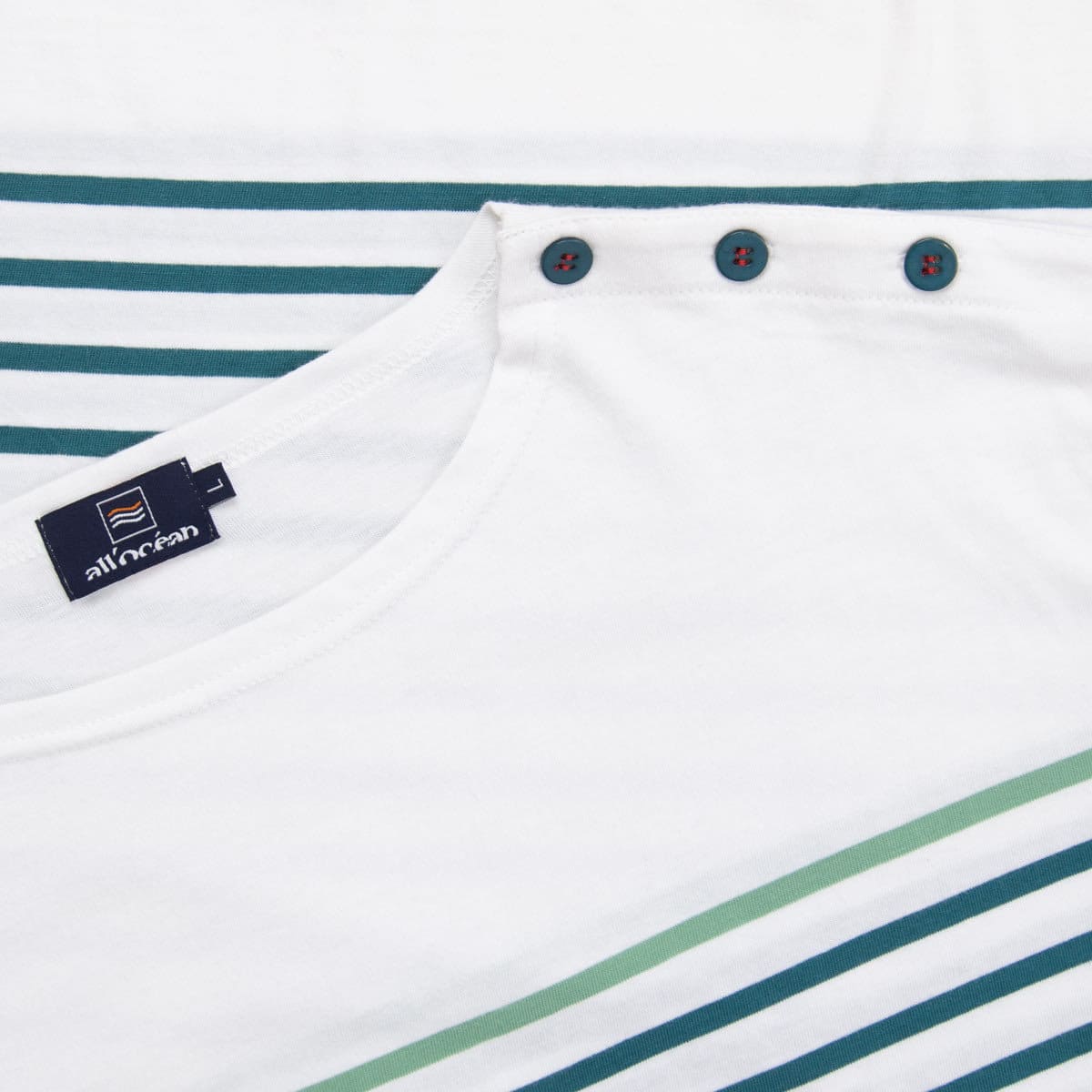 T-shirt marinière Transat, manche courte, Blanc / Menthe / Libellule
