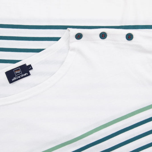 T-shirt marinière Transat, manche courte, Blanc / Menthe / Libellule